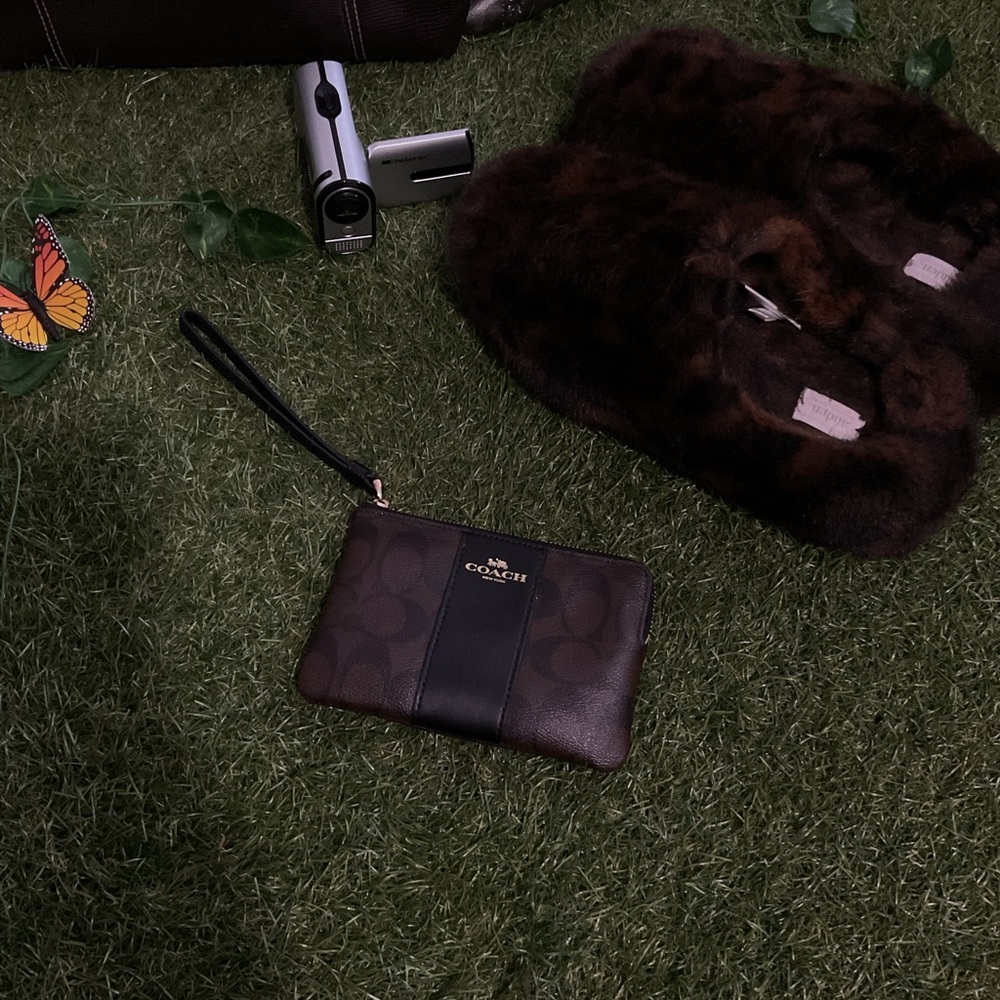 Coach Dark Brown Wristlet with Black Accent